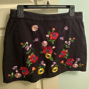 Topshop Black Floral Embroidered Mini Skirt